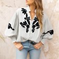 thumbnail image 4 of lulshou Women's Embroidered Floral Button Down Cardigan Long Sleeve Casual Open Front Shirt, White, S, 4 of 6