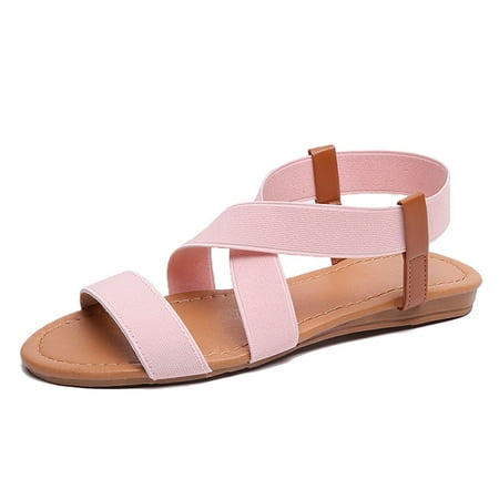 

cllios Sandals for Women Cross Elastic Ankle Strap Casual Slingback Open Toe Summer Low Wedges Sandals