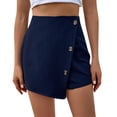 thumbnail image 1 of Aayomet Women's Weekend Pull on Shorts buttoned patchwork navy blue shorts (Blue, M), 1 of 5