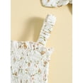 thumbnail image 6 of Infant Baby Girls Romper Set, Sleeveless Pleated Flower Print Romper with Hairband Summer Outfit, 6 of 9
