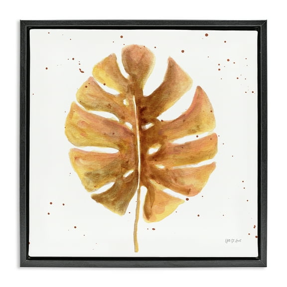 Stupell Industries Golden Palm Leaf Botanical & Floral Painting Black Floater Framed Art Print Wall Art, 18 x 18