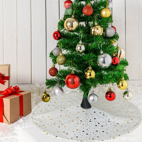 Fmbmuo 35 Inch Christmas Tree Skirt Sequins White Christmas Decorations, Non Slide Cloth Traditional Vintage Tree Skirt for Festive Family Gatherings