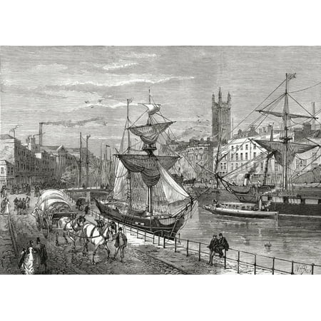 Bristol England Seen From St Augustines Quay In The Late 19Th Century From Our Own Country Published 1898 Stretched Canvas - Ken Welsh  Design Pics (17 x 12)