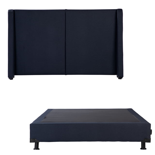Box Base Cama Individual + Cabecera Milan Dicasa Azul Acero