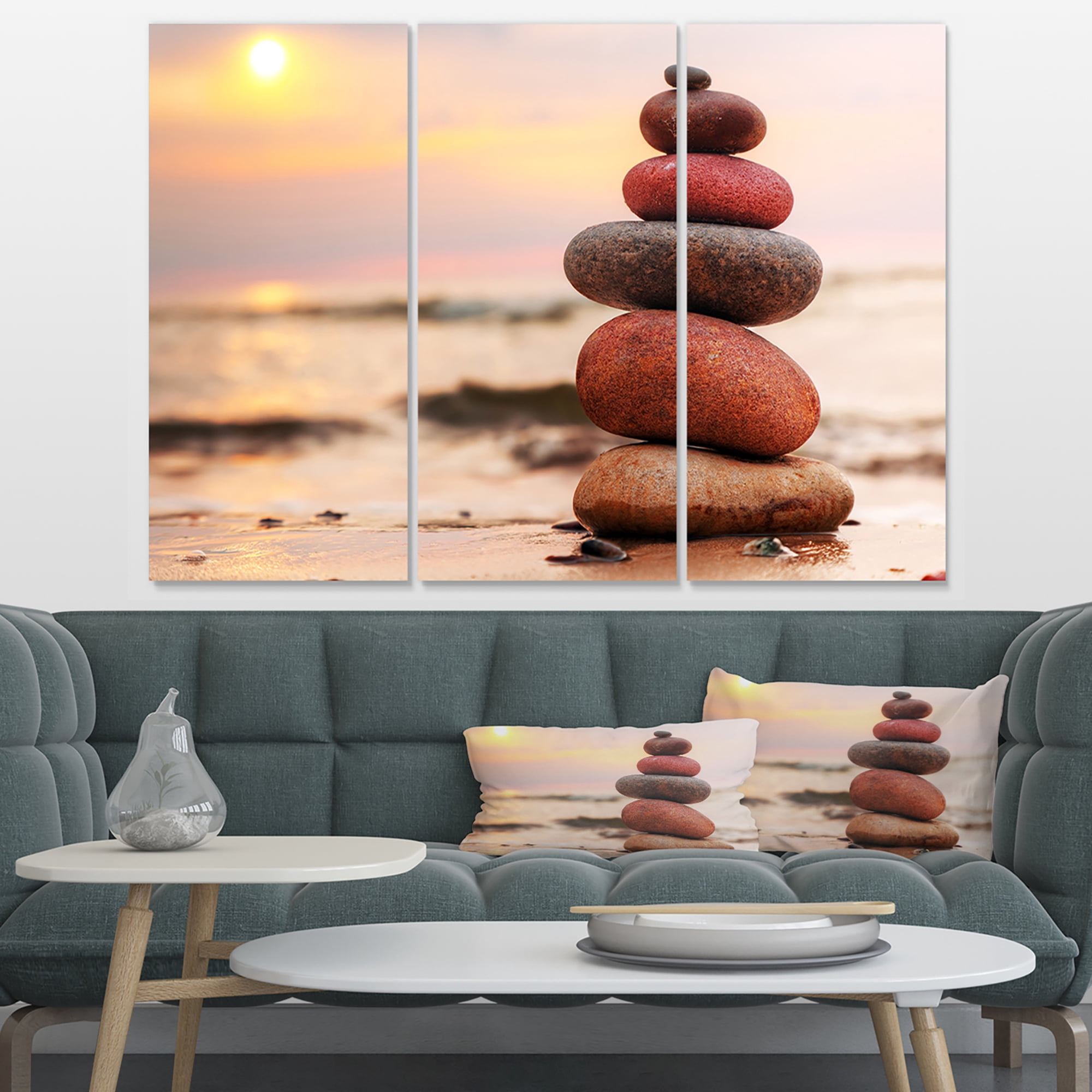 Designart 'Stones Pyramid on Sand Symbolizing Zen ' Landscape Canvas Art Print