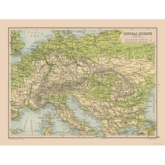 Historic Map - Central Europe - Bartholomew 1892 - 30.02 x 23 - Vintage Wall Art