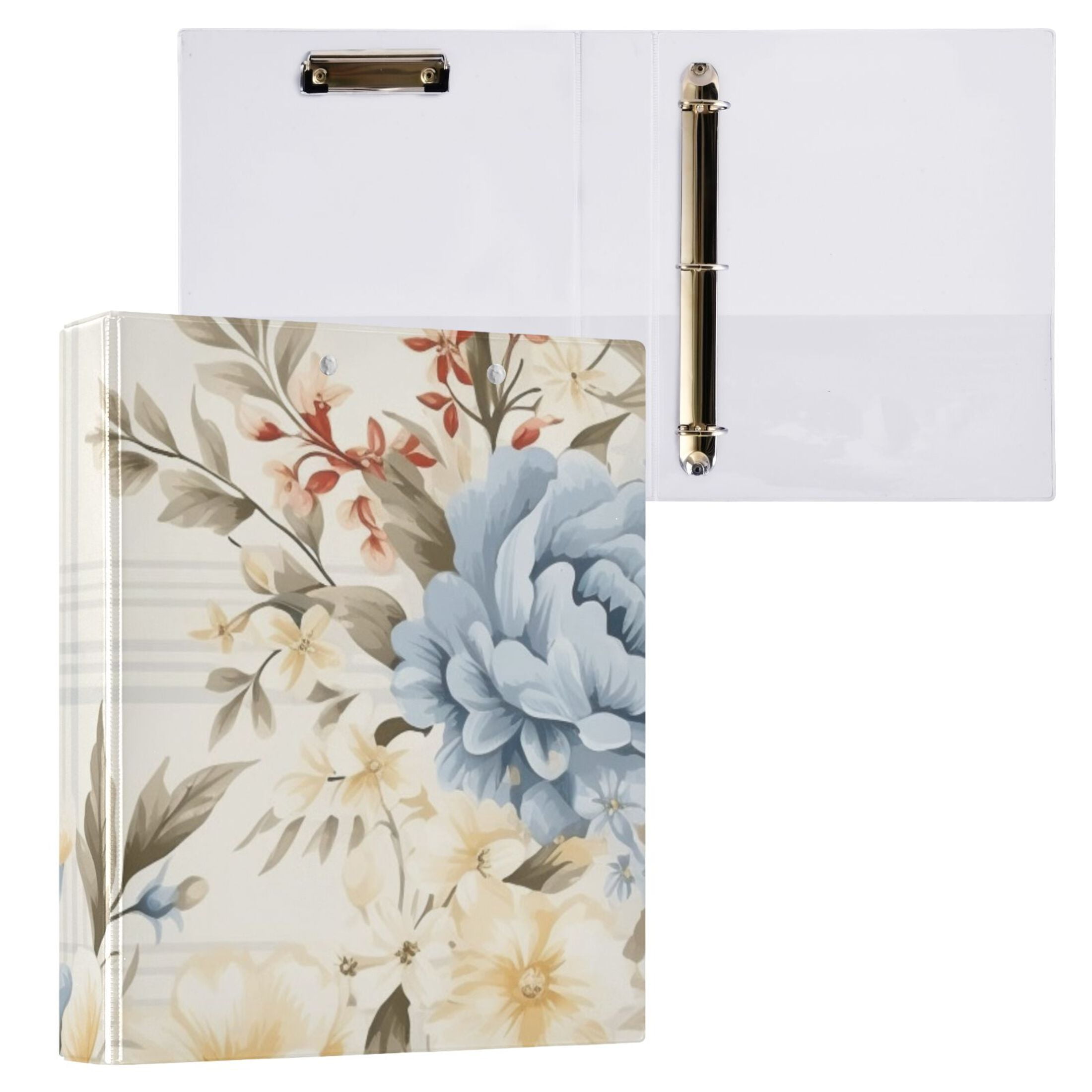 Beautiful Vintage Floral Flower 3 Ring Hardcover Binders 1.5" Round Rings for Letter-Size Folder Paper Organizer Pockets for Office Student Recipe 2 Pack