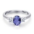 thumbnail image 3 of Gem Stone King 925 Sterling Silver Blue Iolite and White Topaz Engagement Ring for Women | 1.08 Cttw | Oval Checkerboard 7X5MM | Gemstone Birthstone | Size 9, 3 of 6