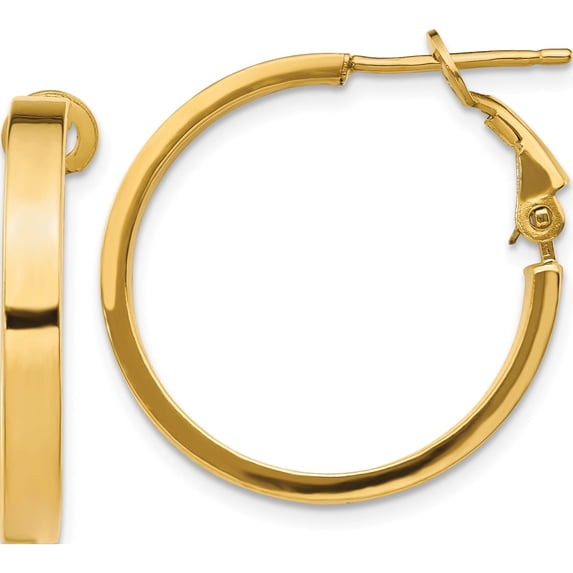 14K Yellow Gold 3X20mm Polished Square Tube Round Hoop Earrings (24.25 X 24.5) Made In Peru pre932