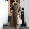 thumbnail image 4 of Coats for Women Stand Collar Solid Casual Thicken Wool Inner Lining Pocket Breasted Pea Coat,Womens Coats Plus Size Khaki XL, 4 of 5