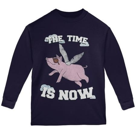 

When Pigs Fly The Time Is Now Navy Youth Long Sleeve T-Shirt - Medium(10/12)