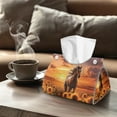 thumbnail image 4 of ZUXONGSY Sunflower Horse Tissue Box Cover 2 PCS PU Leather Tissue Cube Box Cover with Buckle Facial Paper Organizer Dispenser Wear Resistant Rectangular Tissue Box Cover Attractive Decor, 4 of 7