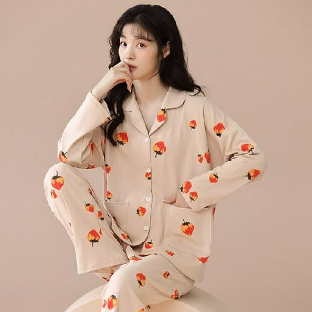 

DanceeMangoo New Cotton Pajama Sets Womens Sleepwear Tops Long Pyjamas Set Spring Autumn Homewear Women Casual Sleepwear Nightwear