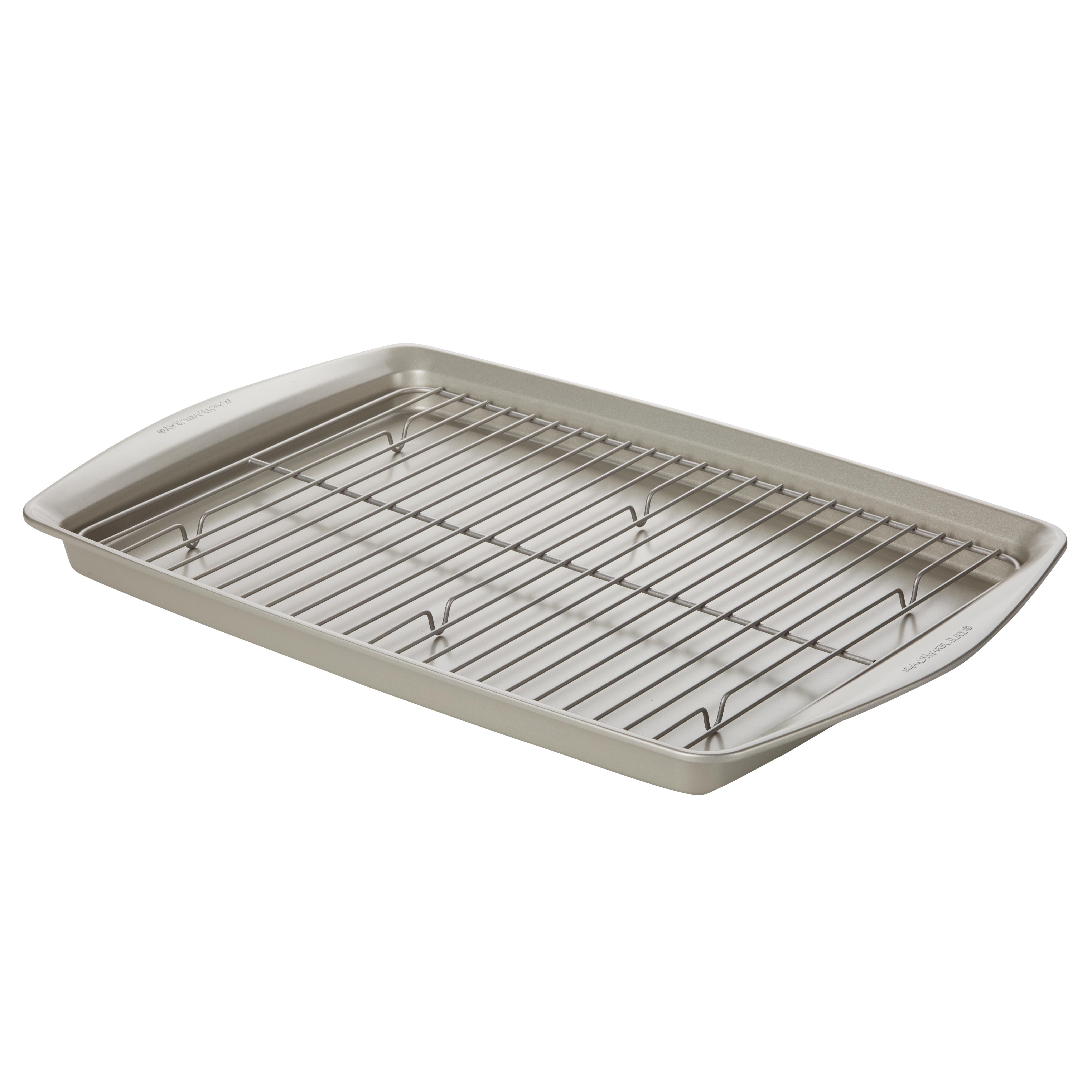 Rachael Ray 13"x19" Nonstick Bakeware Jumbo Cookie Pan with Roasting Rack Silver