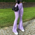 thumbnail image 5 of Jacenvly women's pants Flared Pants Extra Long Elastic Waisted Plain Trousers for Women Spring Purple Casual Elastic High Waist Trousers, 5 of 9