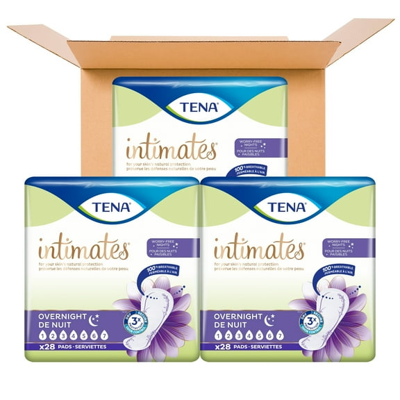 TENA Intimates Overnight Pad, Incontinence Underwear for Women, 84 total (3 Packs of 28)