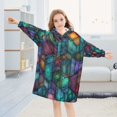 thumbnail image 5 of FORMRS Wearable Blanket Hoodie with Sleeves for Kids Cozy Flannel Sweatshirt, Stained Glass Pattern, 5 of 7
