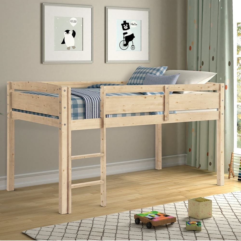 Kids Loft Bed with Ladder and Guard Rail, URHOMEPRO Heavy Duty Wooden