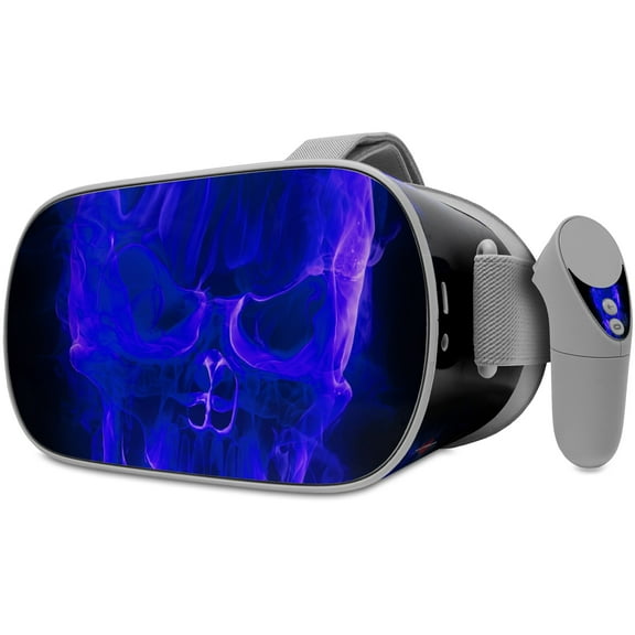 Decal style Skin Wrap compatible with Oculus Go Headset - Flaming Fire Skull Blue (OCULUS NOT INCLUDED)
