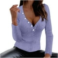 thumbnail image 2 of AXXD Purple Basic Summer Tops for Women 2024 2024 Solid Color V-neck Long Sleeve Casual Knit Top Long Sleeve V-neck Top/Shirt Blouse, 2 of 6