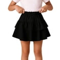 thumbnail image 2 of BLTIBY Girls Ruffle Tiered Mini Skirt Kids Solid Color Drawstring High Waist Flowy Tennis Golf Skorts Black 5-6 Years, 2 of 9