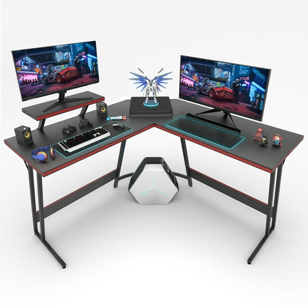 Lacoo 2022 Gaming Desk L Shaped Carbon, Inexpensive Glass Corner Desk