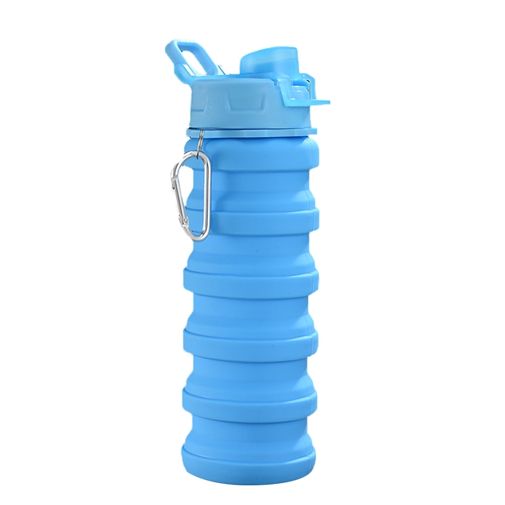 Collapsible silicone water bottle 500ml with clip attachment 