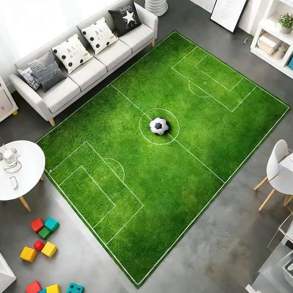 Brythos 6x9 ft Soccer Field Area Rug, Non-Slip Soft Football Pitch Carpet for Boys Bedroom Game Room, Sports Bar Picnic School Classroom Home Decor