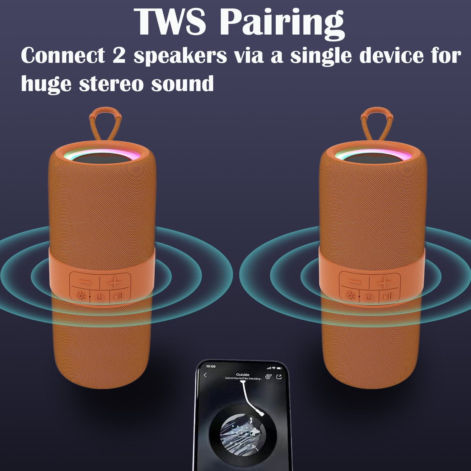 Dammyty LED Wireless Waterproof Bluetooth 5.0 Speaker, Portable Party Speaker with 7 Colorful Lights & 360 Dynamic Sound  (图5)