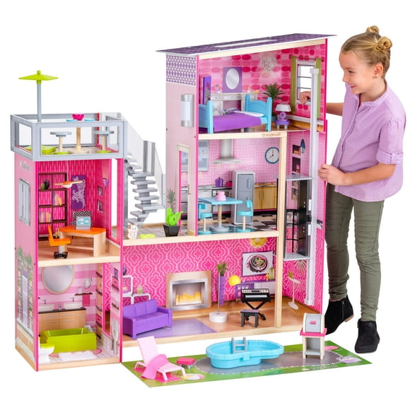 KidKraft Uptown Wooden Modern Dollhouse with Lights & Sounds, Pool and 36 Accessories
