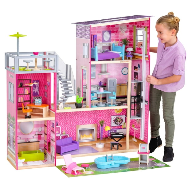 KidKraft Uptown Wooden Modern Dollhouse with Lights & Sounds, Pool and 36 Accessories