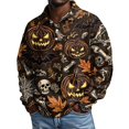 thumbnail image 5 of Domuza Men's Halloween Shirt Casual Long Sleeve Novelty Spooky Print Polo Shirts Vintage Regular Fit Button Up Collared Pullover Black XL, 5 of 6