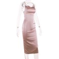 thumbnail image 4 of Women Neon Satin Sexy Bodycon Elegant Backless Long Dress for Cocktail Party Clubwear Lace-up Strap Pink S, 4 of 4