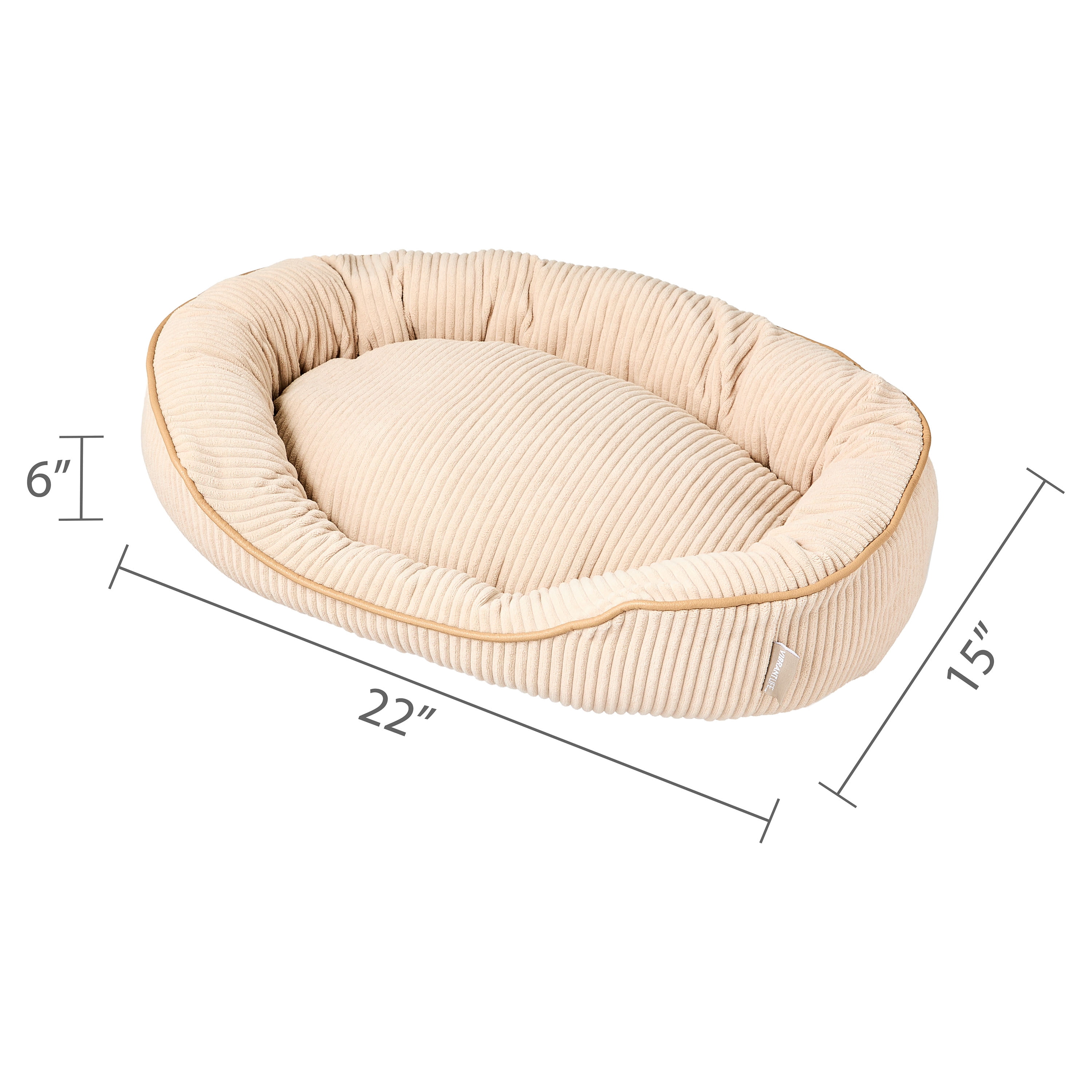 Vibrant Life Small Oval Corduroy Cuddler Pet Bed, Tan, 22" x 15"