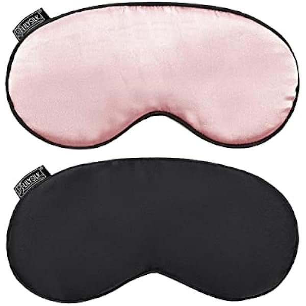 wonima11 LILYSILK 100% Silk Sleep Mask-Blindfold with Elastic Strap 2 Pack with Ear Plugs, Soft and Comfortable Night Eye Mask for Men Women, Eye Blinder for Travel/Sleeping/Shift Work, Black+ Pink