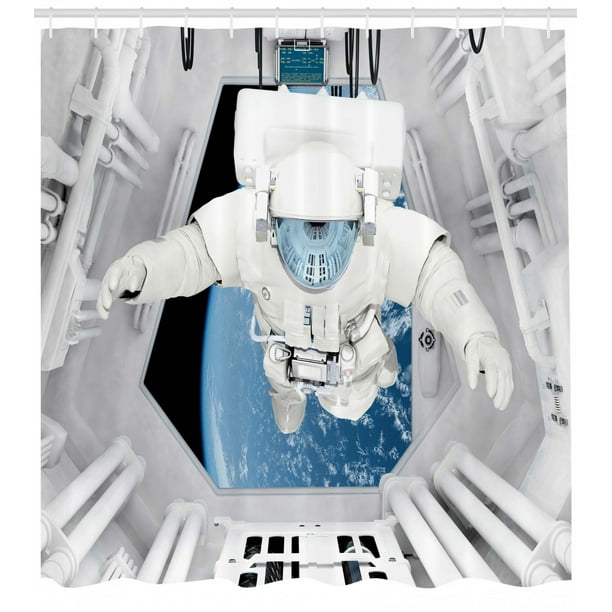 Outer Space Shower Curtain, Astronaut inside Spaceship Cosmic Journey