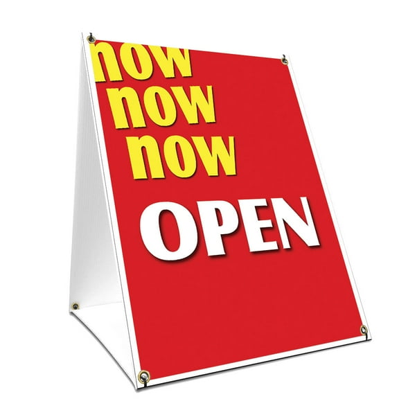 A-frame Sidewalk Now Open Sign With Graphics On Each Side | 18" X 24" Print Size