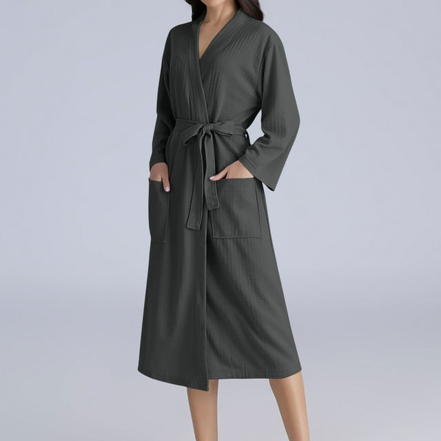 Albornoz unisex de invierno para mujer, alargado, de manga larga, con capucha, de poliéster