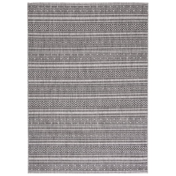 SAFAVIEH Courtyard Everette Geometric Striped Indoor/Outdoor Area Rug, 5'3" x 7'7", Black/Grey