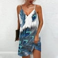 thumbnail image 2 of Wycnly Dresses for Women 2024 Summer Sleeveless V-Neck Feather Print Casual Short Sundress Beach Slim Spaghetti Strap Tunic Mini Sun Dresses Light Blue m Clothes, 2 of 5
