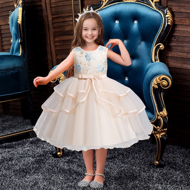 beige dress toddler Splozh Wedding Toddler Baby Girls Dresses Pageant Wedding Flower Girls Dress Formal Gowns Embroidered Lace Dress,Beige,3-4 Years MUST HAVE Size:11.5M White Backless Shift Mini Pageant dresses Find Her Perfect Fit
