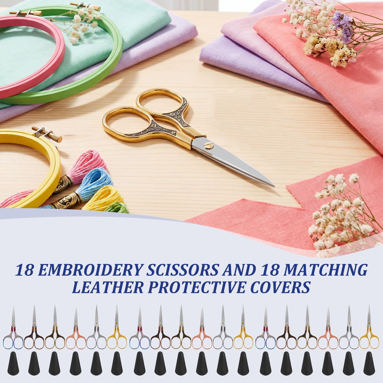 18PCS Small Sewing Scissors 5 In Fabric Scissors Incisive Embroidery Vintage Crochet Scissors Set with Protective Sleeve Zinc Alloy Incisive Blade Shear for Sewing Crafting DIY Artwork