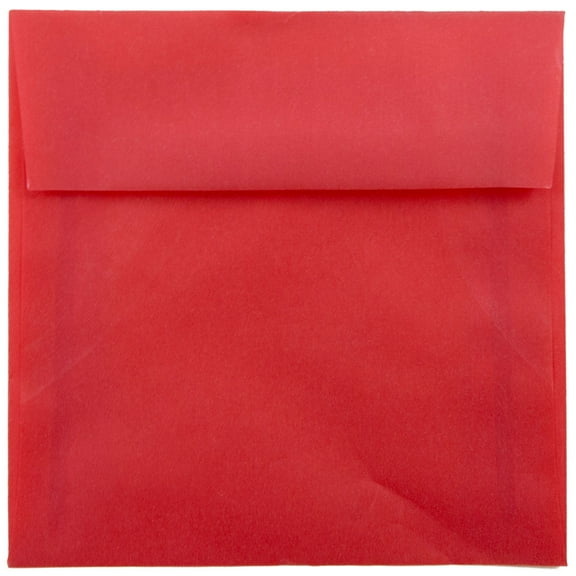 JAM Paper 6 x 6 Translucent Envelopes, Primary Red, 50/Pack