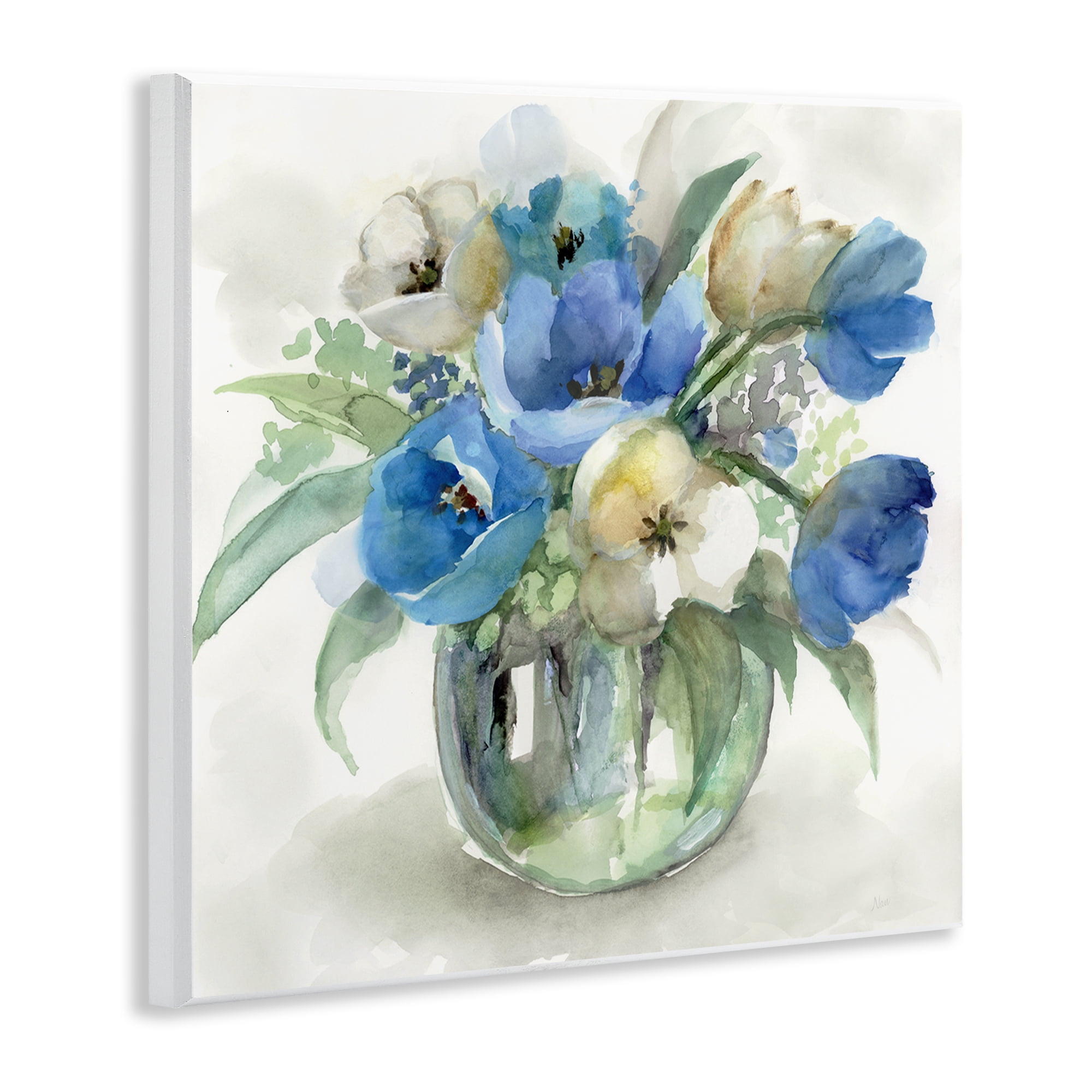 Stupell Industries Blue Tulip Watercolor Bouquet Wall Plaque Art, design by Nan
