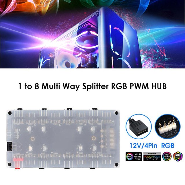 Concentrador De Ventilador Rgb 1 a 8 Multi Way RGB PWM HUB 12V/4 pines para placa base de ventilador (SATA+Shell)