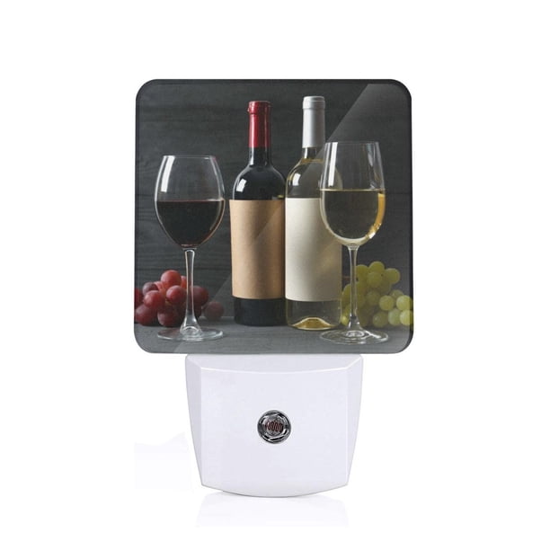 Balery Two Bottles Of Red And White Wine Luz Nocturna LED con Sensor Automático, Enchufe con Sensor Crepuscular, Luz Suave de 0.5W para Dormitorio, Pasillo, Baño-US