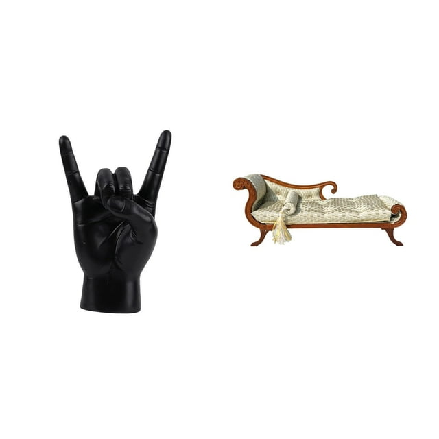 Juego de estatuas con gestos de rock, figura de mano con gestos de música rock, escultura de resina creativa, sofá en miniatura, modelo de madera adec