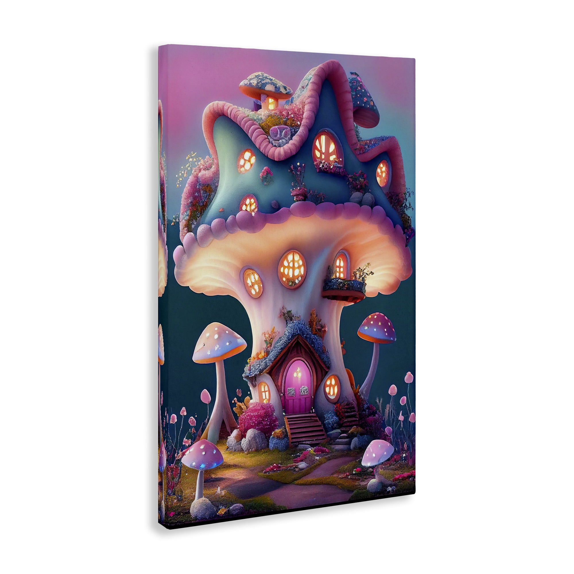 Stupell Industries Mushroom Cottage House Town & City Painting Gallery Wrapped Canvas Art Print Wall Art, 30 x 45
