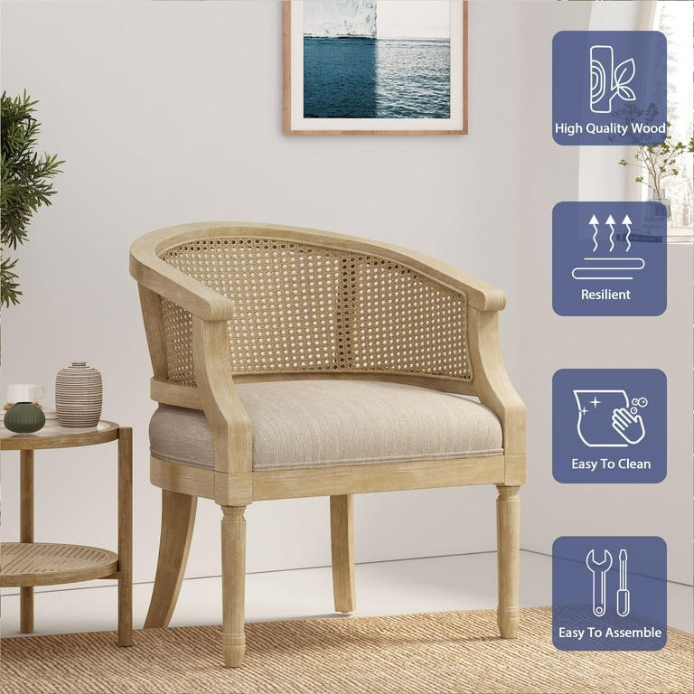 GDF Studio Velie French Country Fabric Upholstered Wood and Cane