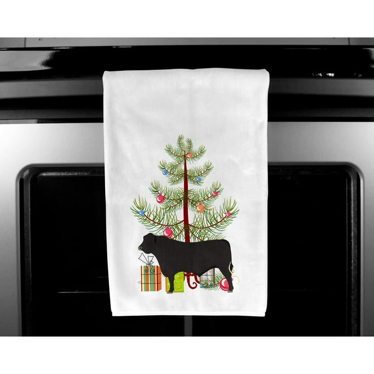 Carolines Treasures Bb9195wtkt Black Angus Cow Christmas White Kitchen Towel - Set of 2
